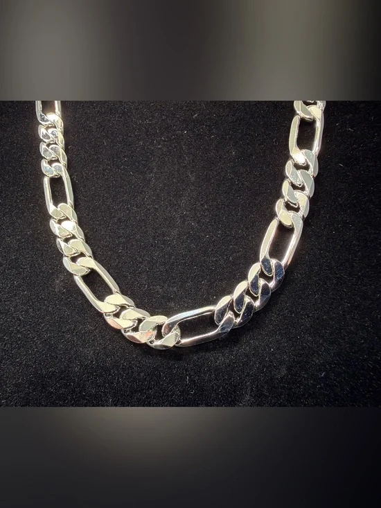 925 Sterling Silver Stamped Figaro 22in 8MM Necklace Lobster Clasp 41.7g