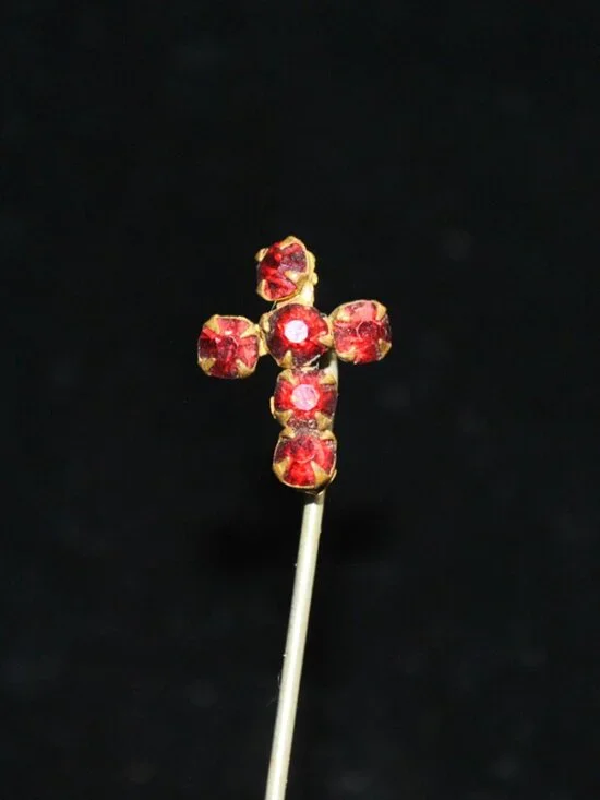 Antique Red Paste Glass Cross Stick / Tie Pin