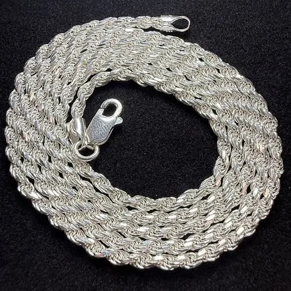 Solid 925 Sterling Silver Diamond Cut Rope 24