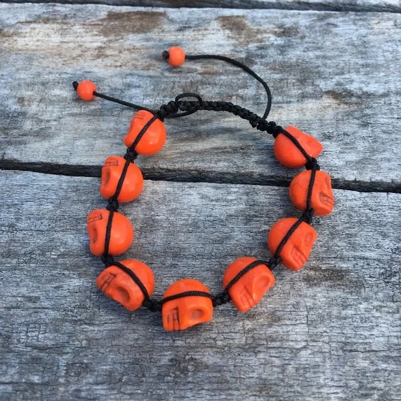 - Mexican Skull Orange Macrame Bracelet! NEW!