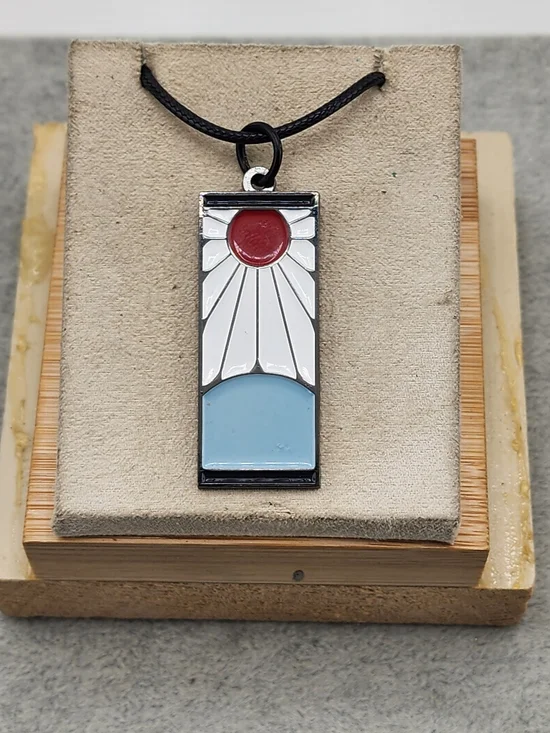 Red & Light Blue Sunburst Enamel Pendant Necklace