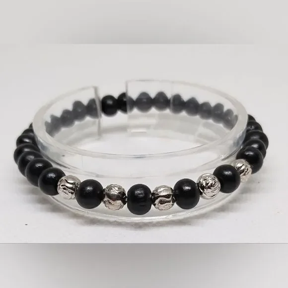 Men's bracelet‎ beaded beads black new e69