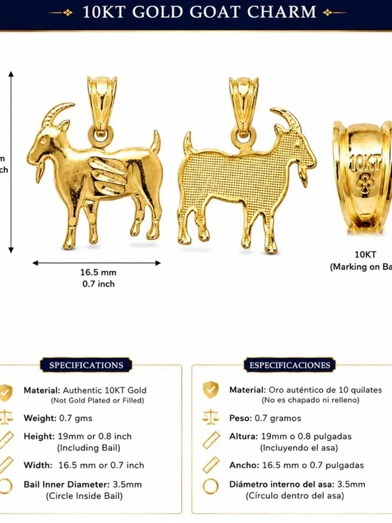 10KT Gold Goat Charm Pendant - Polished Goat Design