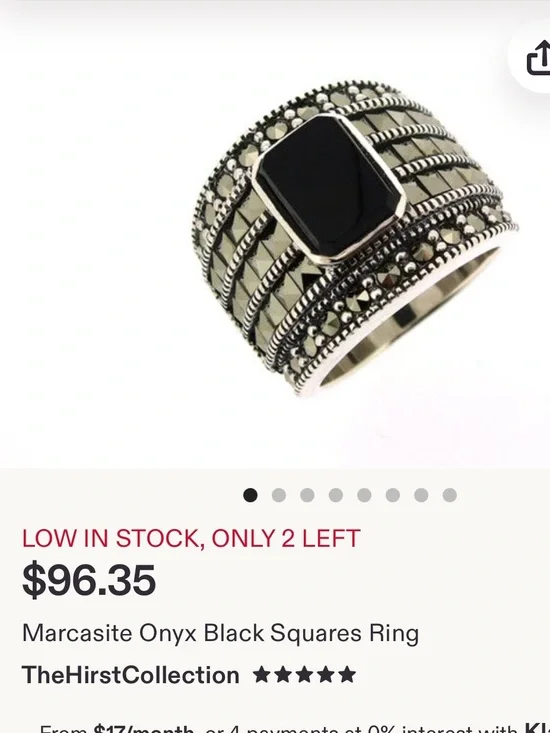Marcasite Onyx Statement Ring - Black and Silver