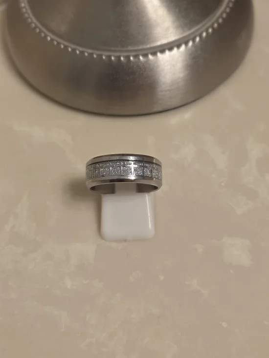 Men's Brushed Silver Stainless Steel Cross Ring Size 8