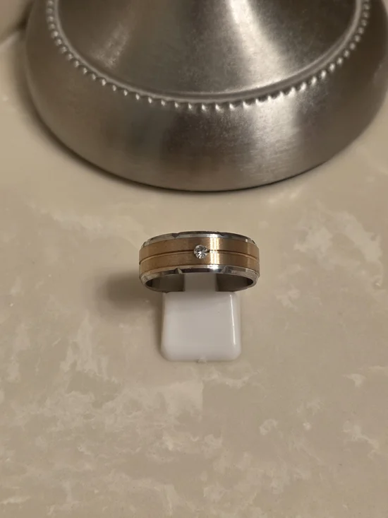 Two-Tone Stainless Steel and Copper-Tone Men’s Band with Center Stone