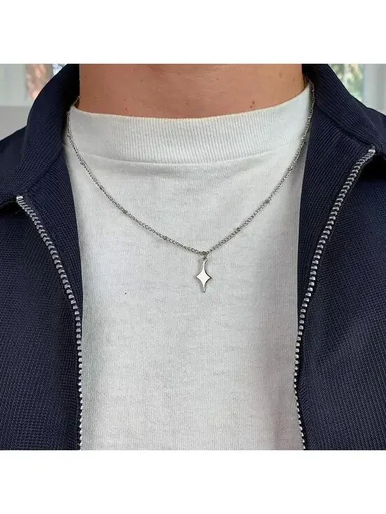 Cyber Y2k grunge silver star opium necklace. Cool simple design. Chain is