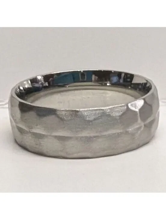 New Hammered Silver Tone Band Mens Ring 11 Brushed Metal Industrial Minimalist