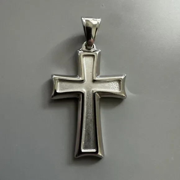 Stainless Steel Cross Pendant Scripture Silver Plated 24 Inch Chain Religious