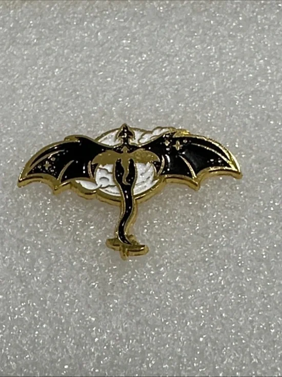 Gold and Black Dragon Enamel Pin with Moon Detail