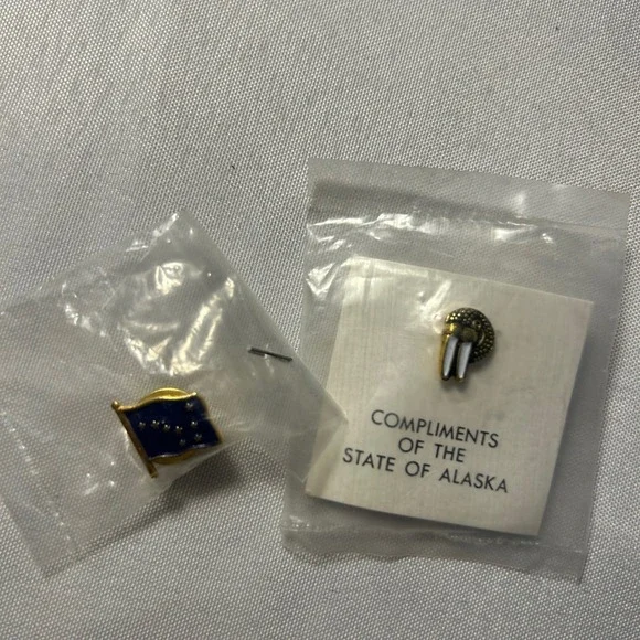 Alaska State Flag & Walrus Lapel Pin Set Compliments‎ of the State of Alaska