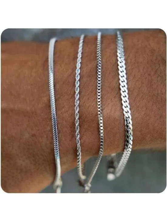 Dainty Gold/Silver Chain Bracelet Stack for Men - 14K Plated Adjustable Cross