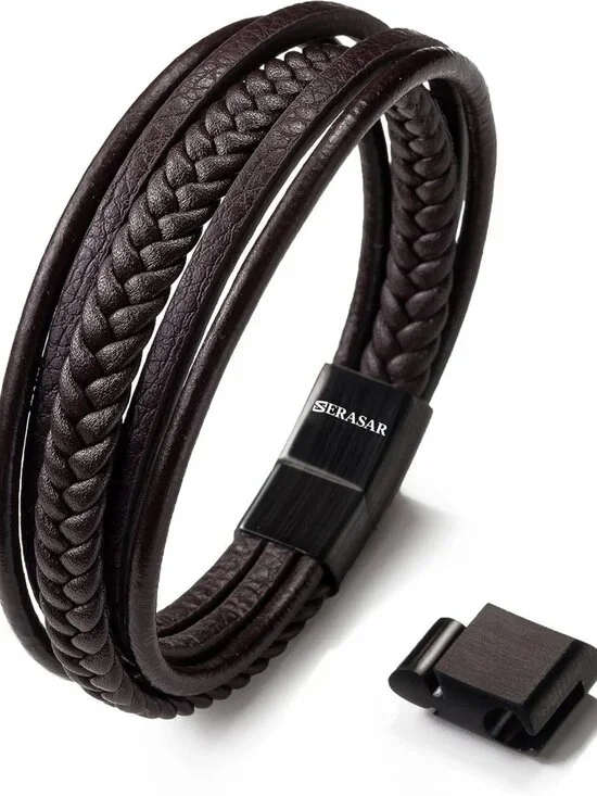 Stylish Braid Leather Bracelet for Men - Black & Brown, Magnetic Clasp