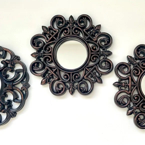Plastic Black Bronze Vintage Look Set Of 3 Mirrors Very Light Weight Easy Hang