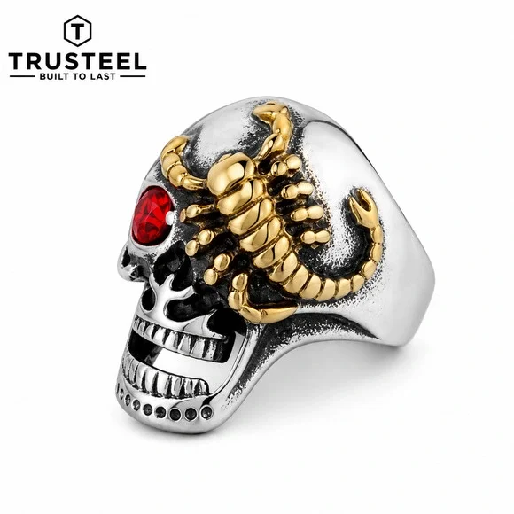 Men’s Skull Ring Red CZ Eye 316L Stainless Steel Gothic Biker Punk Size 10