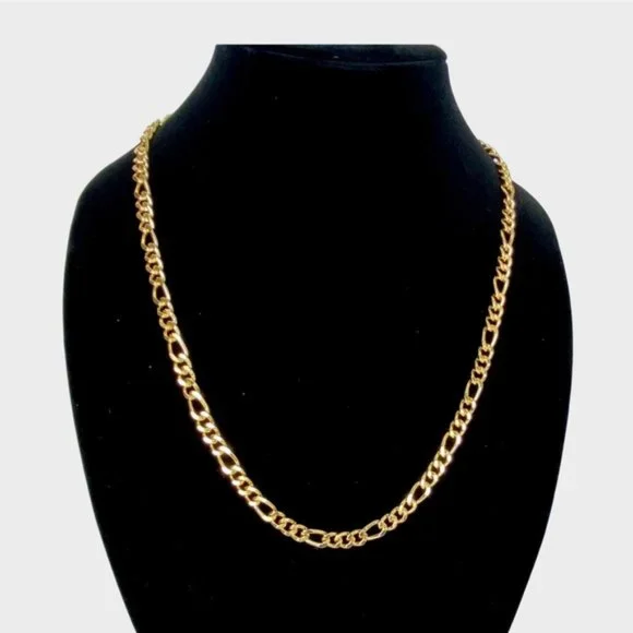 14K Gold Plated Figaro Link Chain Necklace 8mm x 24 inches