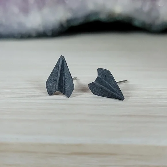 Ceramic Paper Airplane Stud Earrings