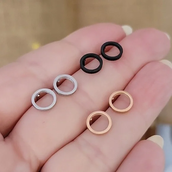 HOLLOW CIRCLE STUD EARRINGS, Choice of Color