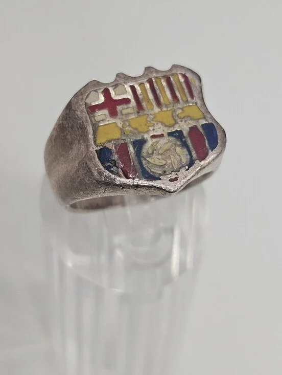 Vintage BSC 925 Barcelona Sporting Club Soccer Design Signet Ring Size 8 US