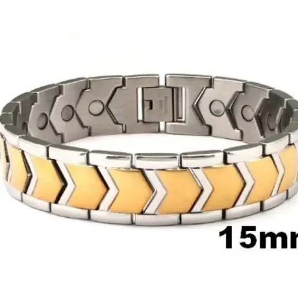 Men’s Stainless steel gold silver magnetic bracelet. 8.‎ 5 inches lon