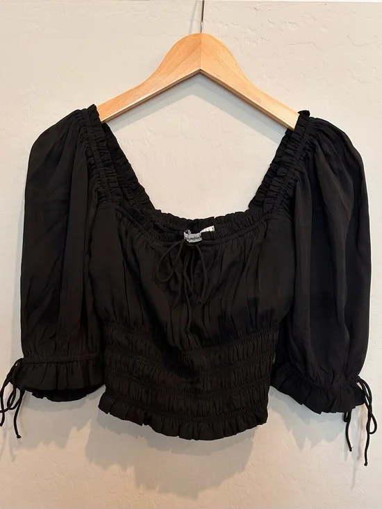 Abercrombie & Fitch Black Smocked Peasant Blouse