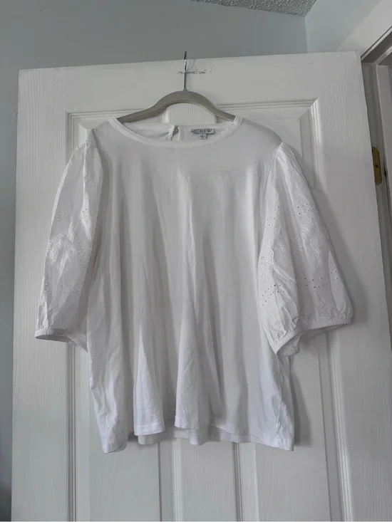J. Crew White Puff Sleeve Eyelet Top