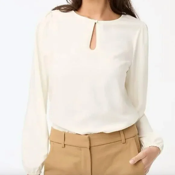 J.Crew Puff Sleeve Keyhole Crepe Blouse in Ivory (Size PXS)