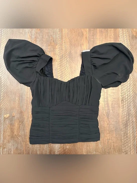 Abercrombie & Fitch Black Puff Sleeve Ruched Women’s Top
