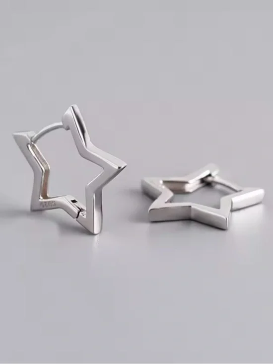 925 sterling silver Star-Shaped Silver Hoop Earrings for Men