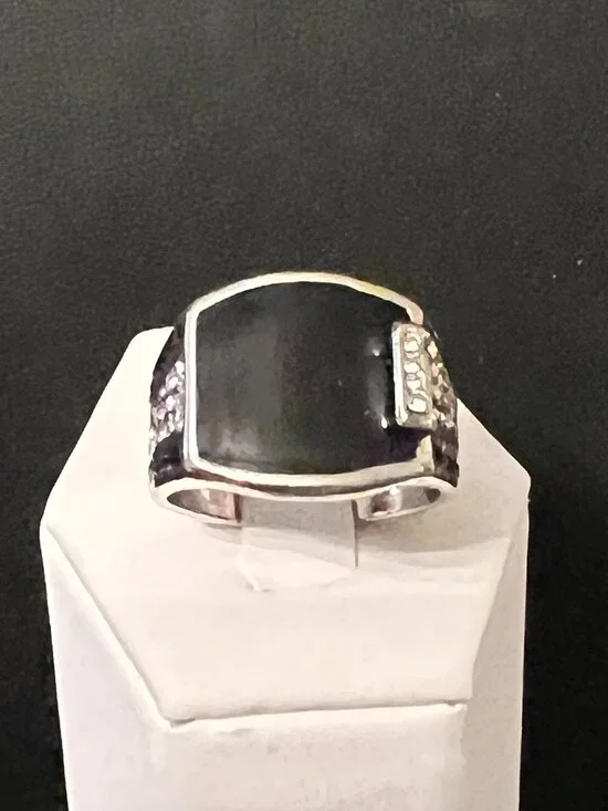 Men's Black Enamel & Rhinestones Ring Size 10, 11.5, 12.5 (418)
