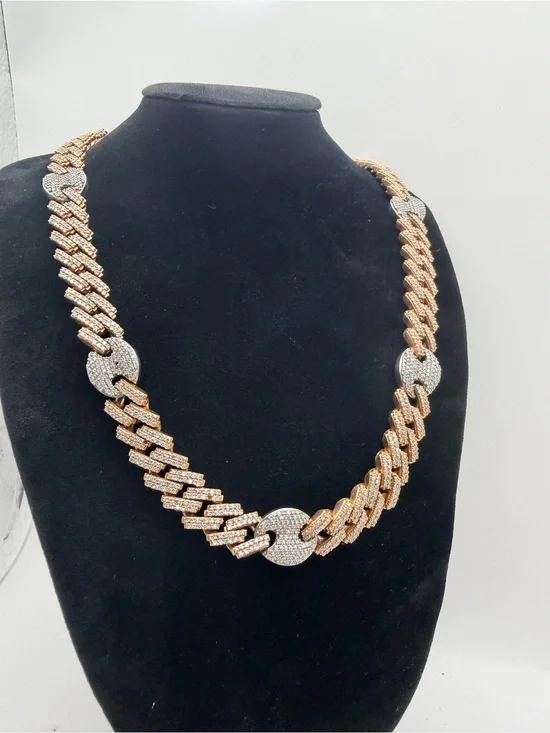 Rose Gold & Silver Pave Cuban Link Necklace - Luxury Jewelry
