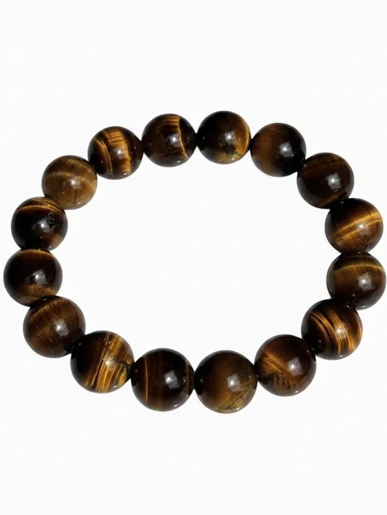 Unisex Tiger Eye Gemstone Polished Brown Bracelet Women Men
