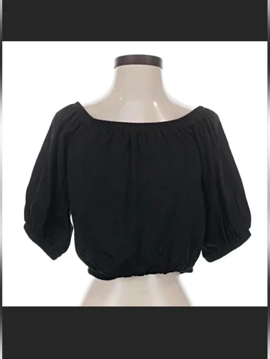 Black Off-Shoulder Puff Sleeve Women's Top