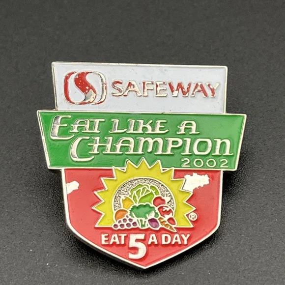 Safeway Eat Like A Champion 2002 Eat 5 Fruits Vegetables A Day Lapel Hat‎ Pin