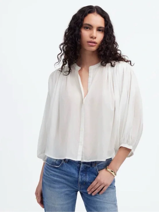 Like new! Madewell Balloon Sleeve White Cotton Blend Top