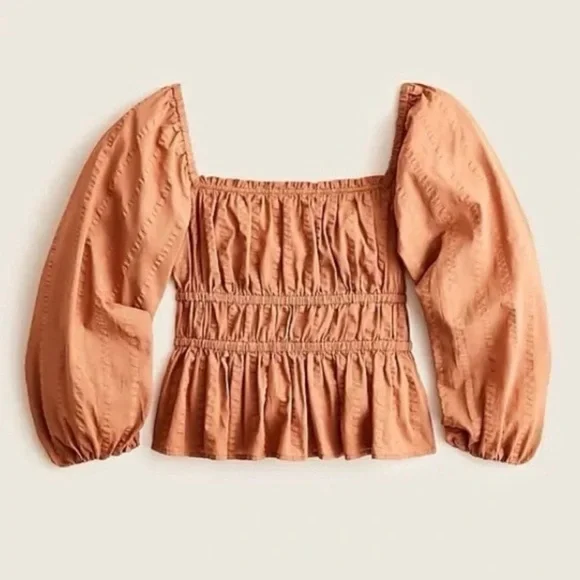 J. Crew Puff-Sleeve Textured Cotton Top
