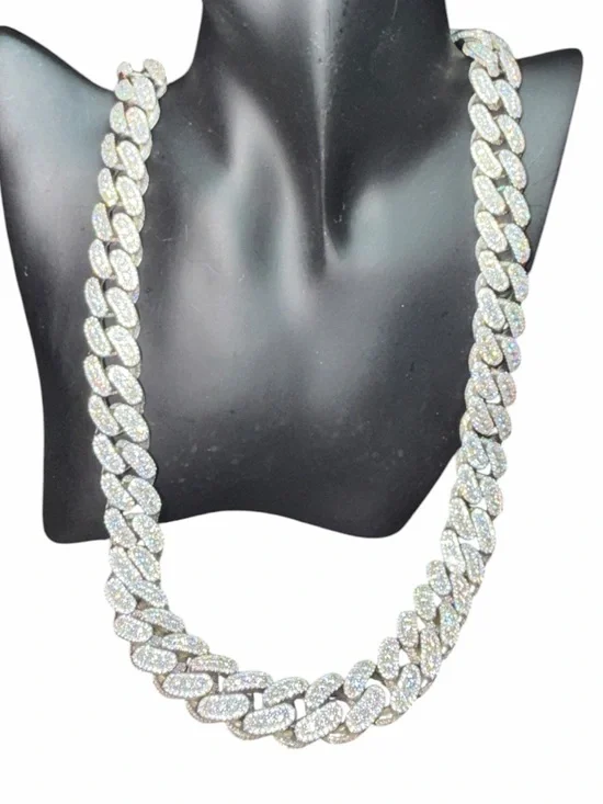 GNS Iced Out Moissante Sterling silver Pave Cuban Link Necklace