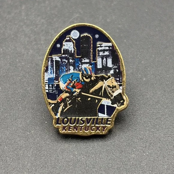 Louisville Kentucky Nighttime Skyline‎ Horse Racing Lapel Hat Pin