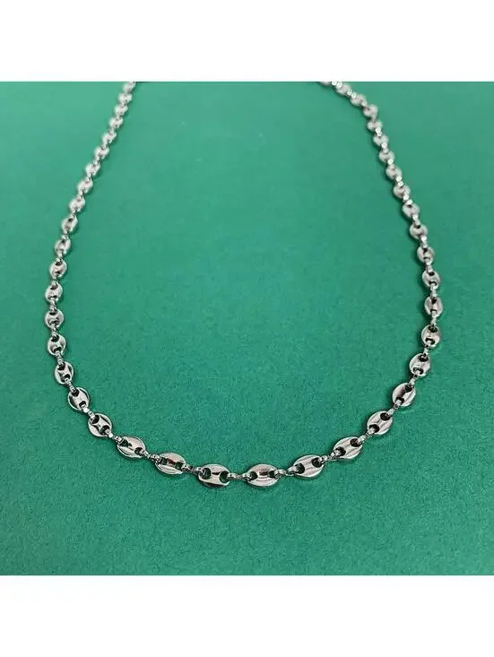 Y2k Cyber Vintage 2000s style Coffee Bean Stainless Steel Silver Necklace. High