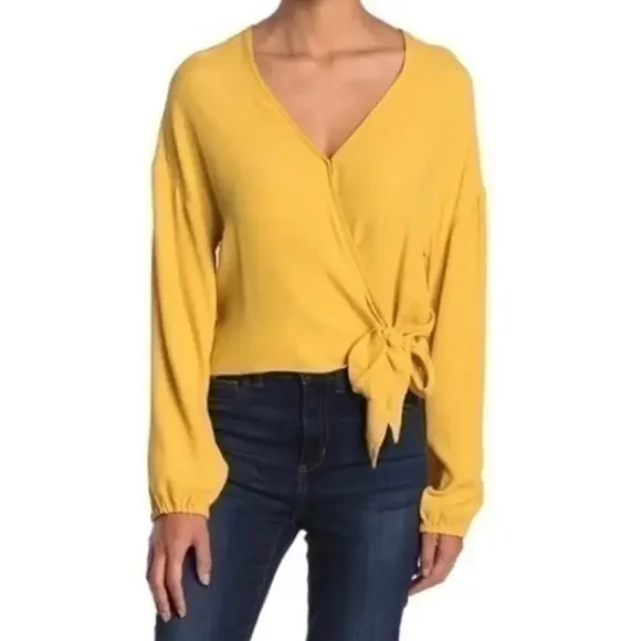 Madewell‎ Raelynn Long Sleeve Gold Yellow Wrap Tie Top Size S