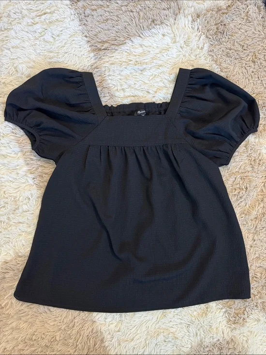 Madewell Black Square Neck Puff Sleeve Blouse