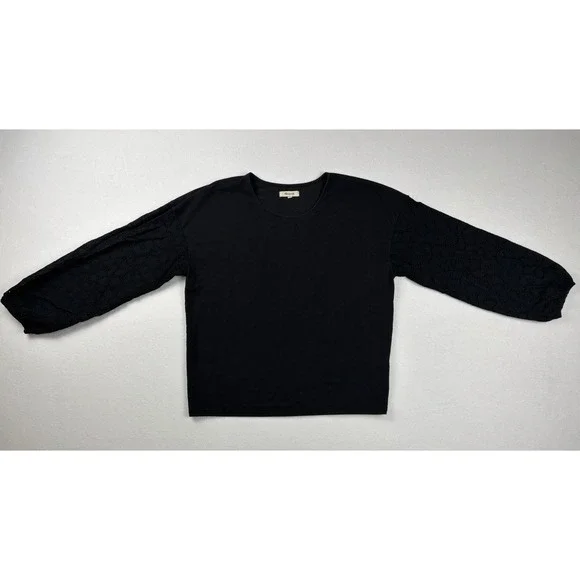 Madewell Women's M Black Eyelet Puff Sleeve Blouse Cotton‎ Knit Top Spring
