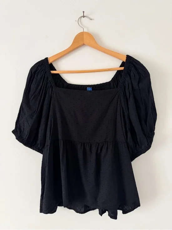 Old Navy Black Swiss Dot Smocked Puff Sleeve Blouse