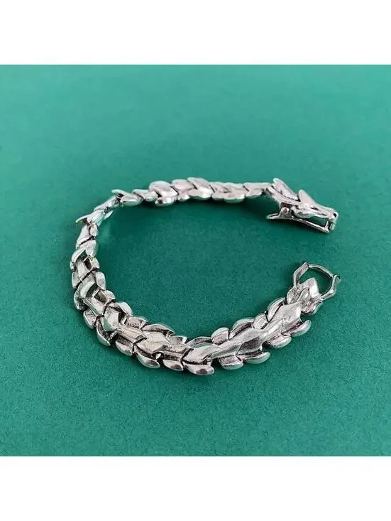 Grunge y2k style Silver stainless steel dragon scale head bracelet