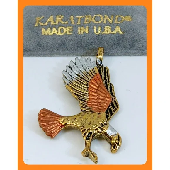 Karatbond Vintage Y2K Eagle Pendant Tricolor Gold Silver Copper Made in USA NOS