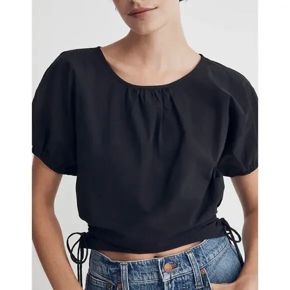 Madewell Poplin Puff Sleeve Cut Out Crop Top Size XXS