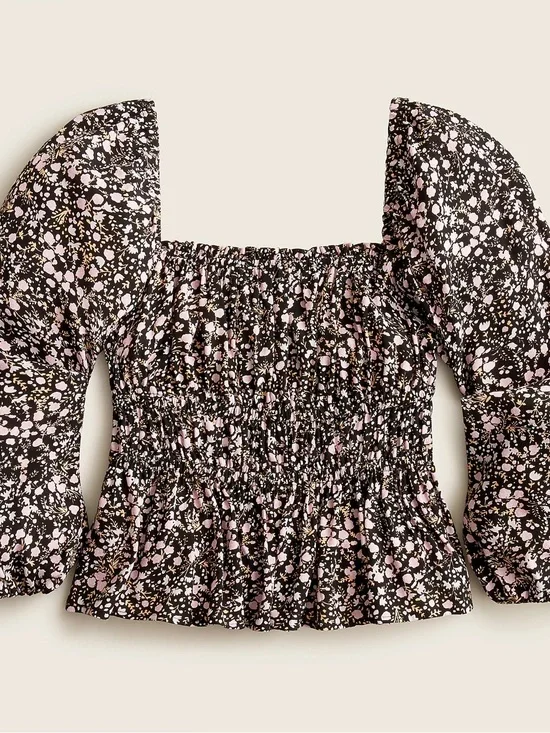 J.Crew Puff-Sleeve Drapey Crepe Top in Garden Floral Off The Shoulder - Size S