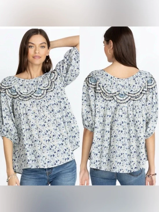 Johnny Was Tatiana Floral Embroidered Top Size Large $250
