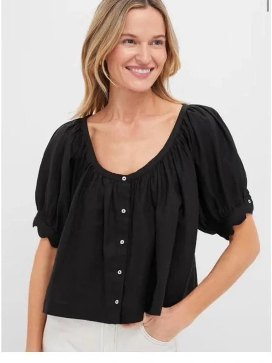Tuckernuck Black Puff Sleeve Blouse – Size S