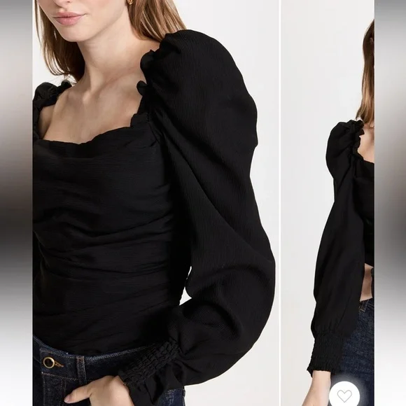 ASTR The Label Women's Puff Sleeve Square Neck Top Size XS‎ Black